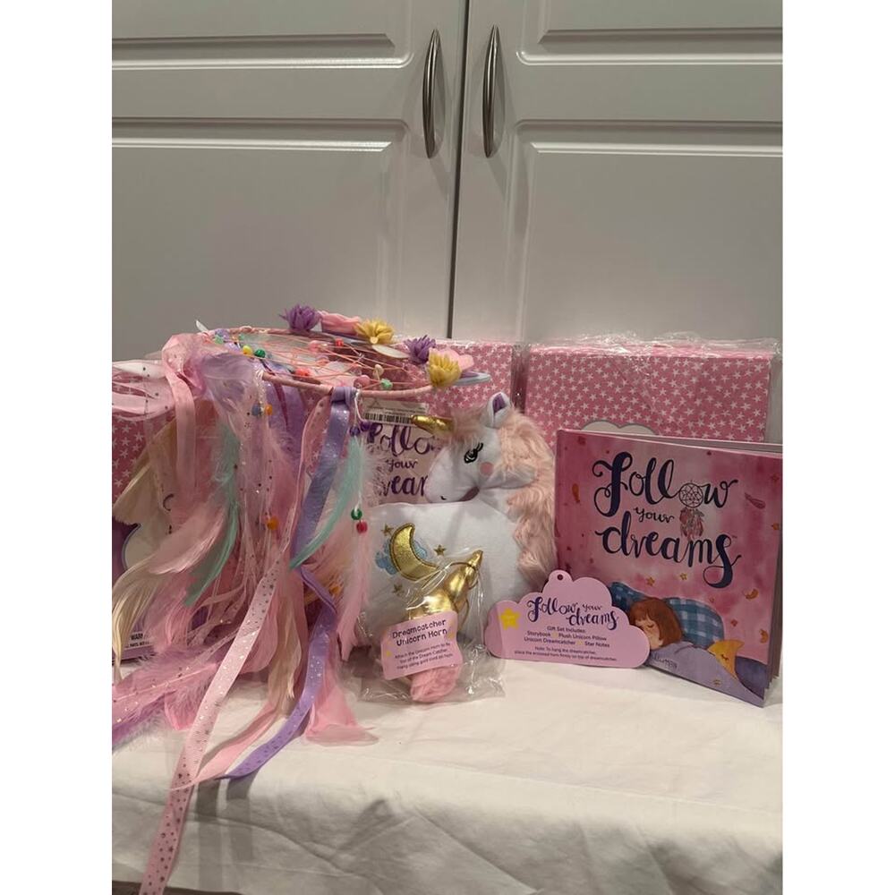 “Follow Your Dreams” Unicorn Pillow Gift Set Girls Fairy Dream Catcher Whimsical - Picture 2 of 5